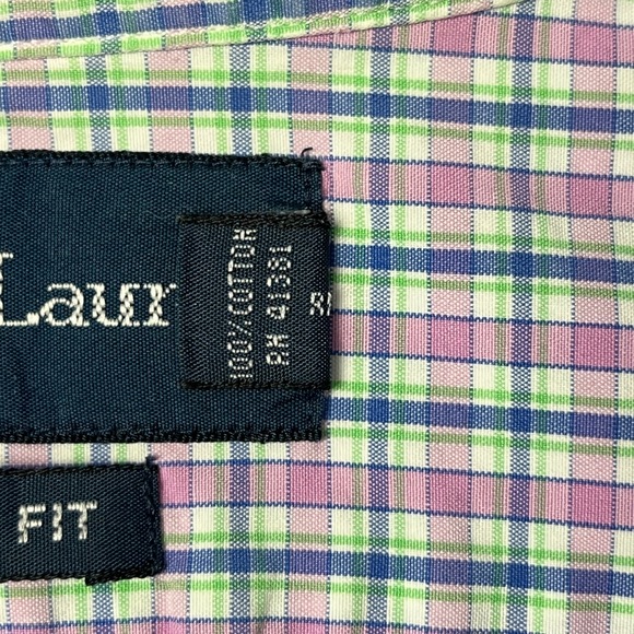 Ralph Lauren EUC Button Down Shirt Men's L Pink Blue Plaid Short Sleeve Cotton - Picture 8 of 9